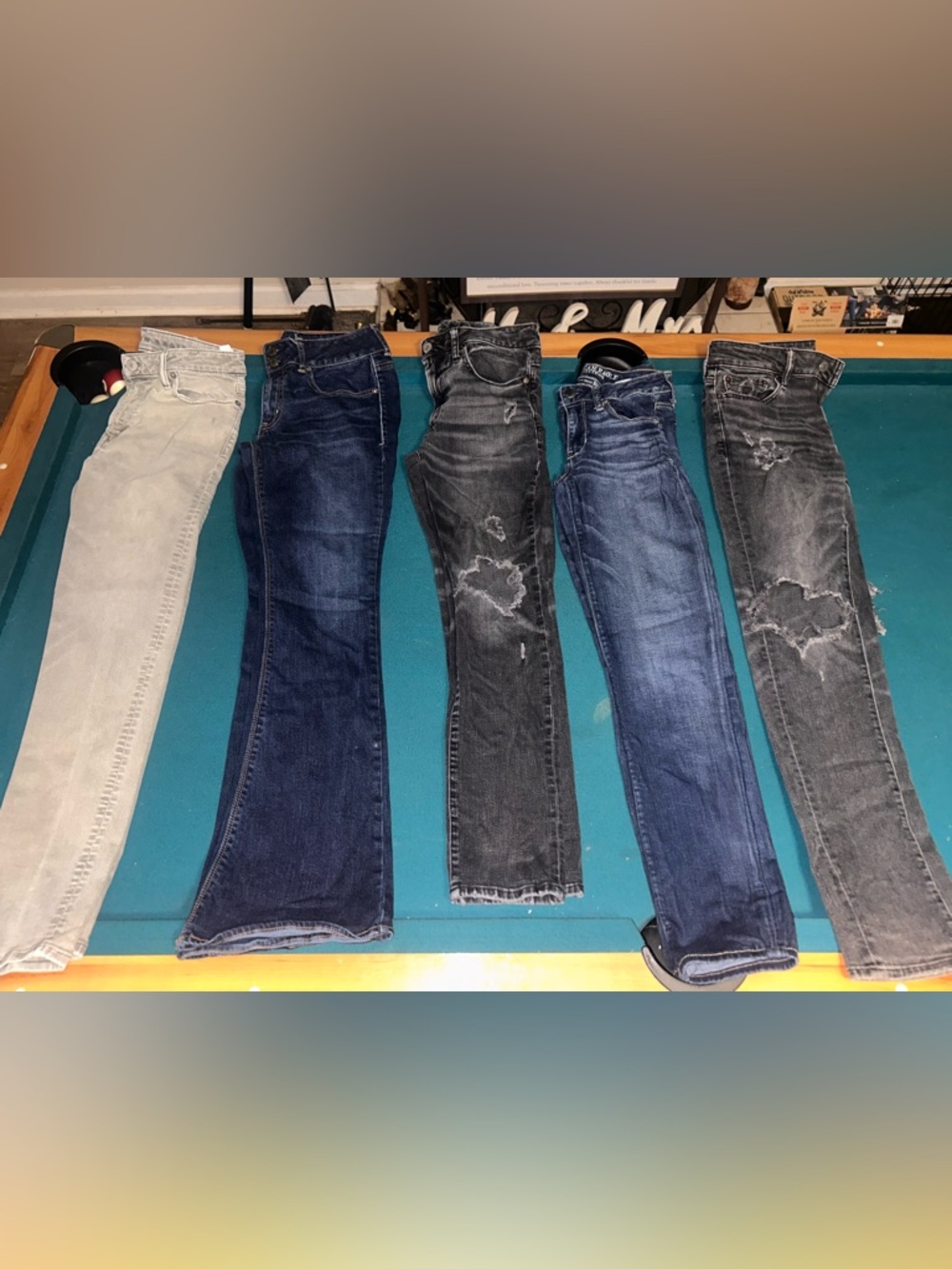 5 Women's Denim Jeans -American eagle Dark Blue, Black Distressed, Medium Blue